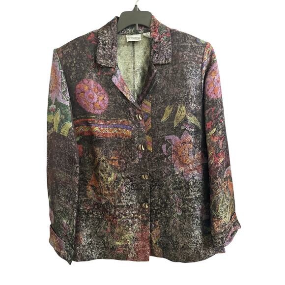 Chico’s Vintage Tapestry Floral Button Down Shirt Grandma Core Boho Artsy 1/US8 - Picture 1 of 7